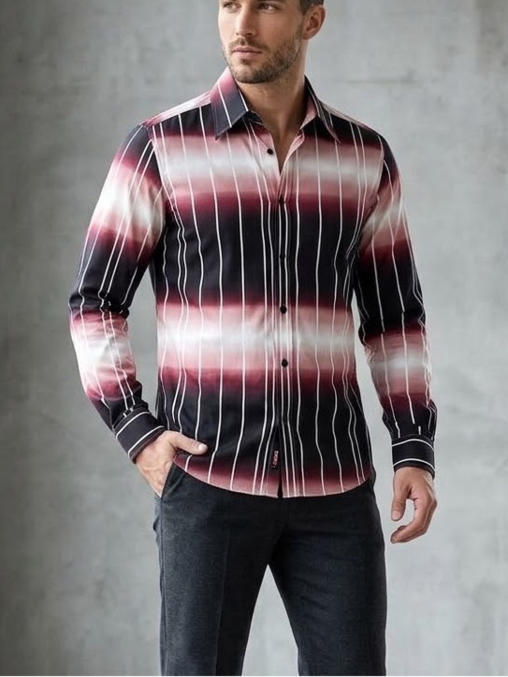 Diesel Men's Black & Red Ombre Stripe Button-Down Shirt